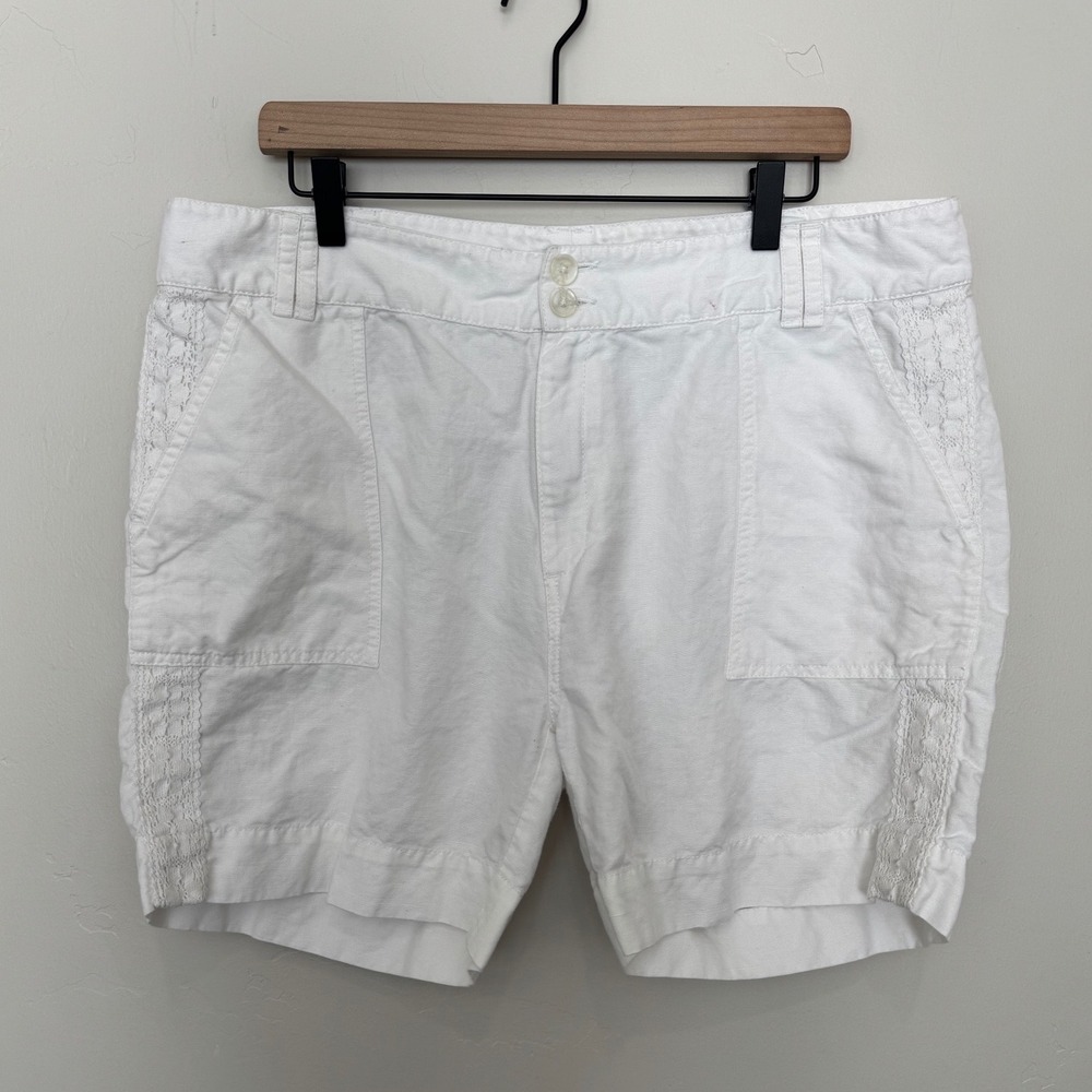 Sundance White Linen Cotton Lace Trim Shorts Boho Coastal Summer Chic Size 16